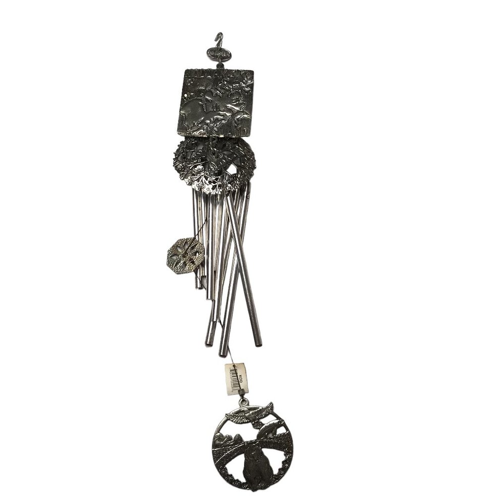 NEW Wind Chimes.  Kodiak Island Fancy New Metal Silver Alaska Bear Salmon Eagle